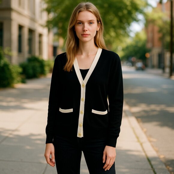 J.Crew Sweaters - J.Crew Navy and White Cardigan - Size Medium - Classic